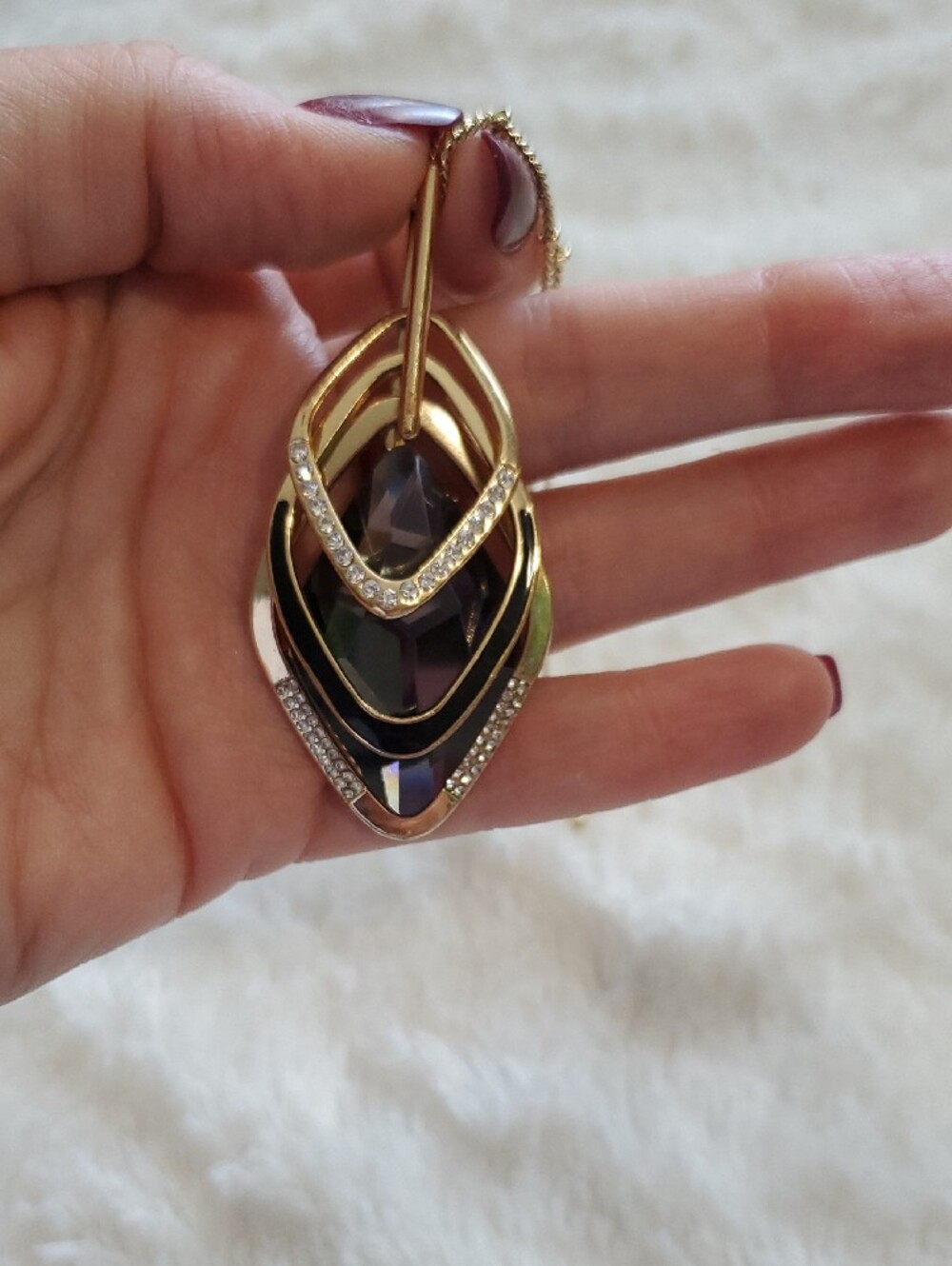 Gold-Tone Black Crystal Pendant Necklace - Women's Fashion Jewelry